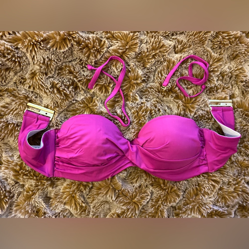 Like new fuscia bandeau bikini top with removable straps